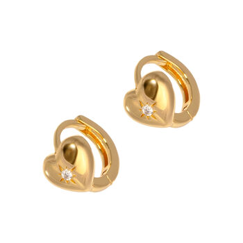 18ct Gold Plated Starburst Cz Heart Huggie Hoop Earrings, 5 of 7