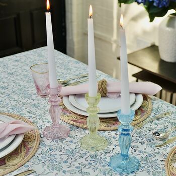 Pair Of Pink Glass Lace Edge Candlesticks, 4 of 11