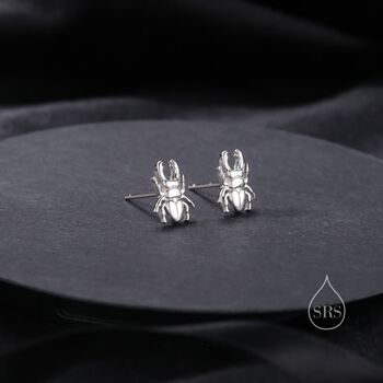 Tiny Stag Beetle Stud Earrings In Sterling Silver, 3 of 10