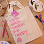 Cross Stitch Makes Me Happy Tote Bag, Pink, thumbnail 2 of 3