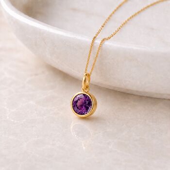Personalised Gold Plated Sterling Silver February Birthstone Amethyst Pendant Necklace, 3 of 10