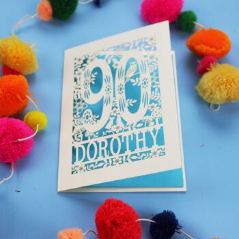 Personalised 90th Birthday Card Papercut Woodland Design, 4 of 10