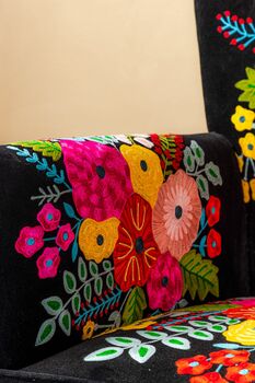 Black Embroidered Floral Armchair, 6 of 7