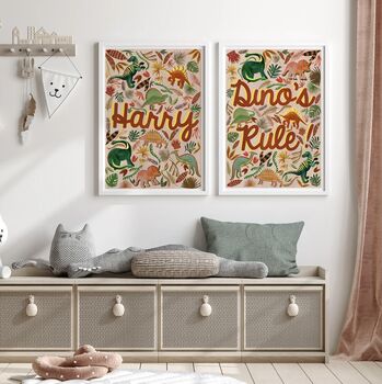 Dinosaur Kids Wall Art | Hand Painted Dino Bedroom Print, 10 of 13