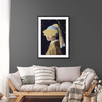 Girl With A Pearl Earing Graffiti Gold Paint Art Print, 3 of 4