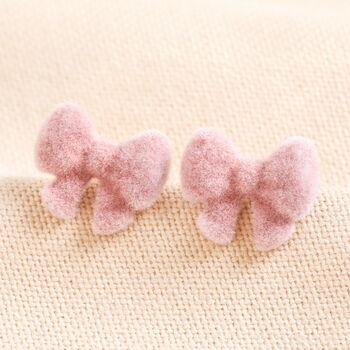 Pink Velvet Bow Stud Earrings, 4 of 4