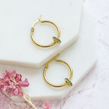 Gold Plated Birthstone Ring Hoop Earrings, 4 of 9