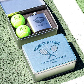 Personalised Tennis Tin Racket Hip Flask Gift Tin For Him, 4 of 4