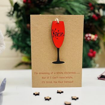 Personalised Red Wine Funny Card Tree Decoration, 2 of 6
