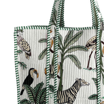 Jungle Print Medium Quilted Cotton Tote Bag In White, 5 of 5