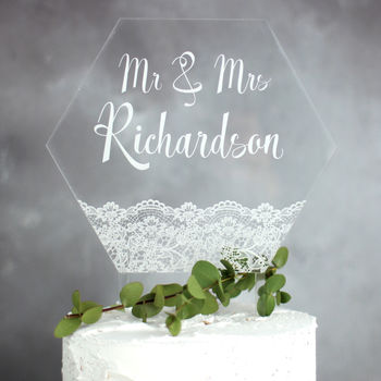 Personalised Wedding Cake Topper With Lace Design, 7 of 9
