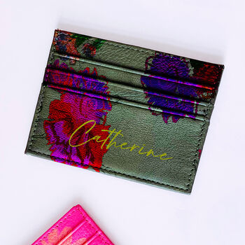 Birth Flower With Personalised Name Leather Card Holder, 6 of 12