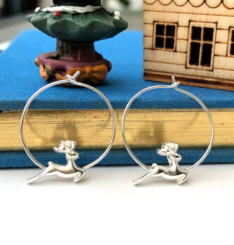 Sterling Silver Reindeer Christmas Hoop Earrings, 6 of 11
