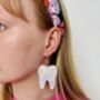 Tooth Glitter Earrings / Dentist Graduation Gift / Dental Hygienist Statement Dangles / Tooth Fairy Novelty Jewellery, thumbnail 10 of 10