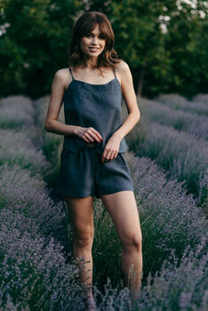 Black Linen Pyjamas | Cami And Shorts Set, 4 of 12