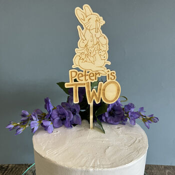 Personalised Bunny Rabbit Wooden Name Age Cake Topper, 4 of 4