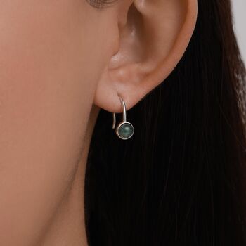 Sterling Silver Moss Agate Cabochon Drop Earrings, 6 of 10