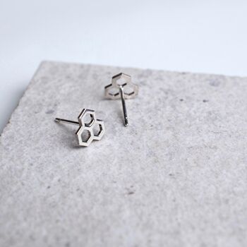 Sterling Silver Honeycomb Stud Earrings, 3 of 6