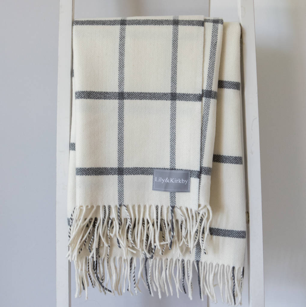 fine lambswool windowpane throws by lily&kirkby