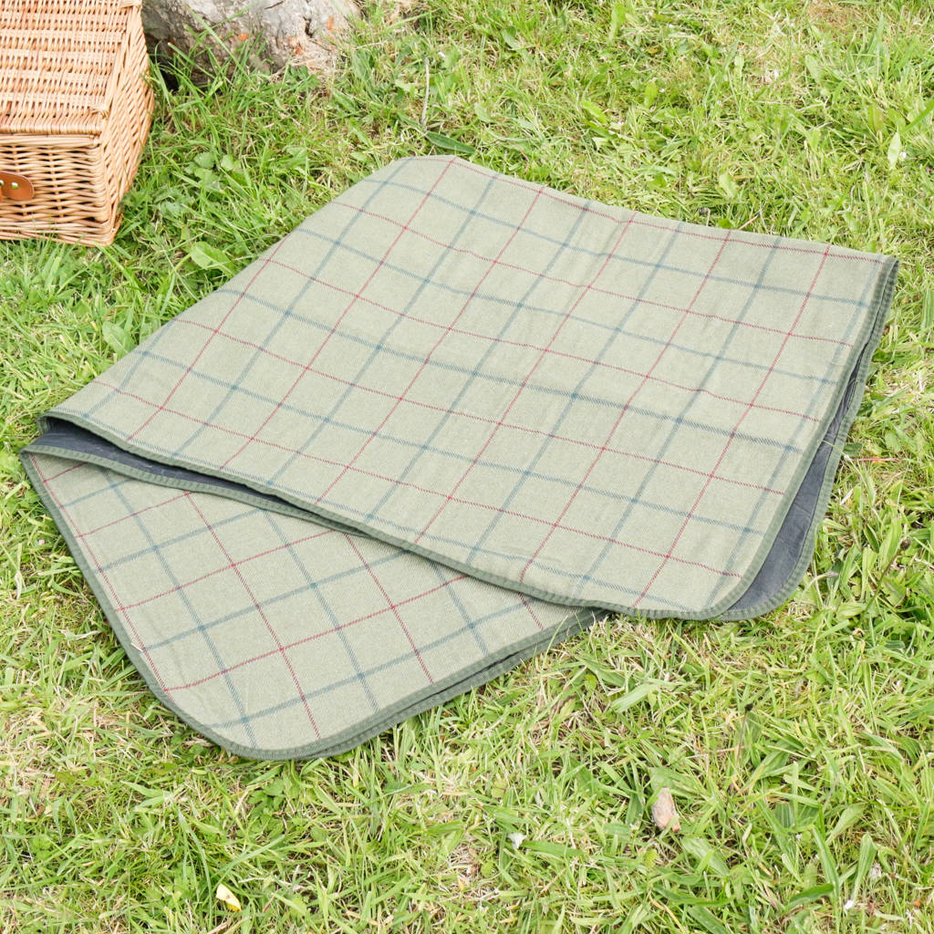 personalised green tweed picnic blanket by dibor
