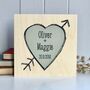 Love Heart With Names And A Date Printed On Wood, thumbnail 3 of 11