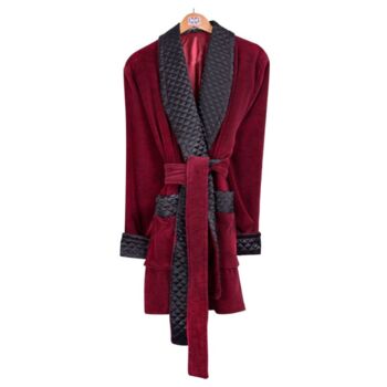 Belgravia Luxury Cotton Short Velvet Robe In Burgundy, 3 of 6