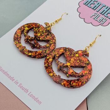 Orange Pumpkin Glitter Halloween Resin Earrings, 4 of 4