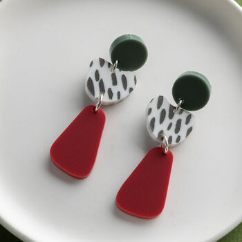 Sterling Silver Pine Ruby Pebble Shaped Dalmatian Studs, 2 of 6