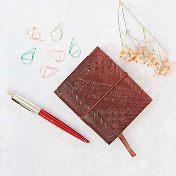 Handmade Chocolate Embossed Leather Notebook, 4 of 7