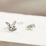 Rabbit And Carrot Silver Mismatched Stud Earrings, thumbnail 1 of 8