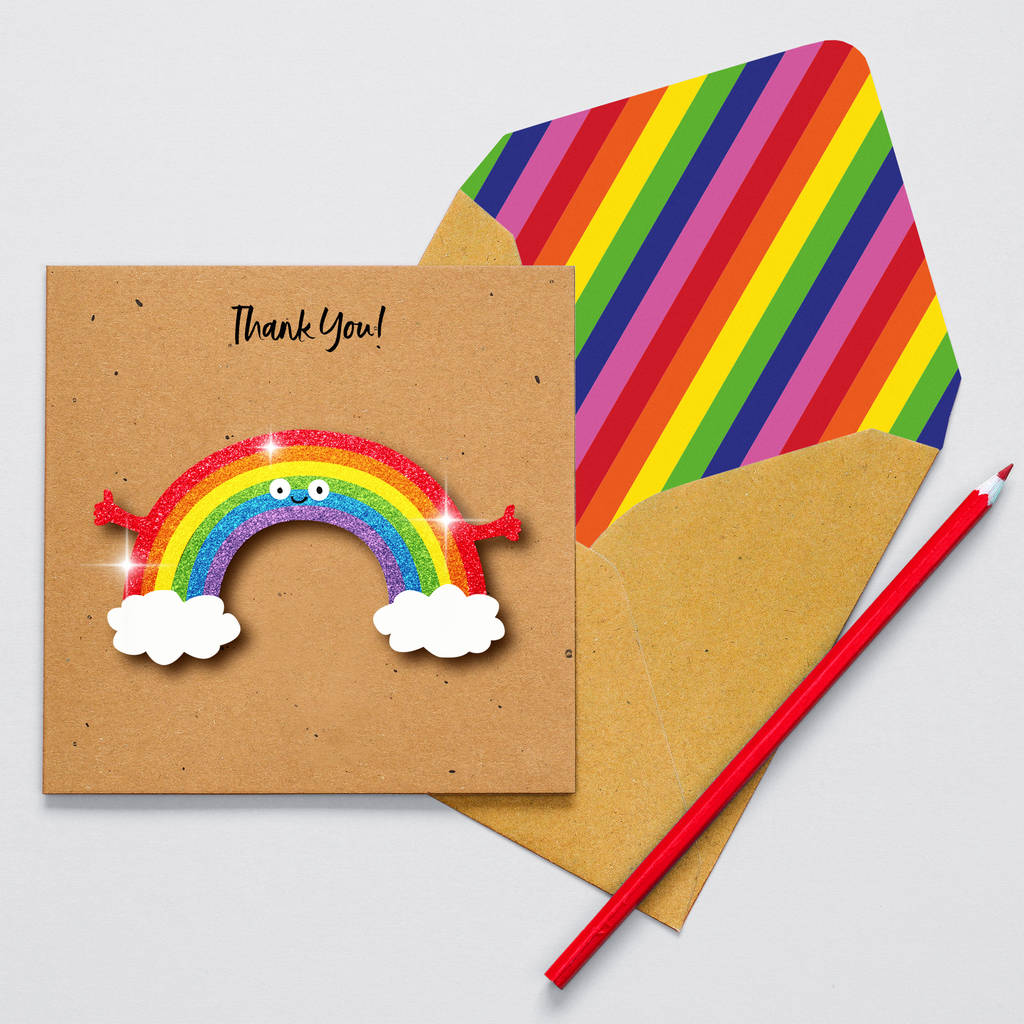 Handmade Thank You Rainbow Glittered Personalised Card By Tache 7178