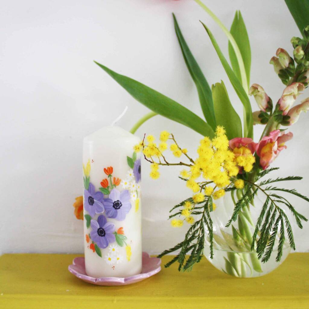 Limited Edition Hand Painted Anemone Pillar Candle By Cocolulu