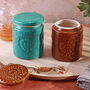 G Decor Embossed Bloom Handmade Ceramic Jars Storage With Floral Motif Lids, thumbnail 2 of 4