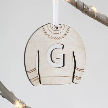 Personalised Christmas Jumper Wooden Tree Decoration, 2 of 3