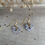 Blue Floral Ceramic Heart Earrings Dainty Handmade Earrings, thumbnail 4 of 7