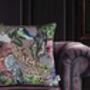 Wild Captivity Birds And Bird Cages Cushion With Flowers In Luxury Velvet On Dusty Pink, thumbnail 3 of 10