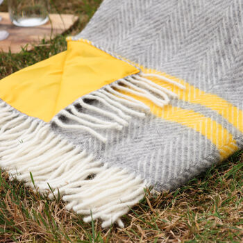 Yellow Stripe And Grey Herringbone Picnic Blanket, 4 of 4