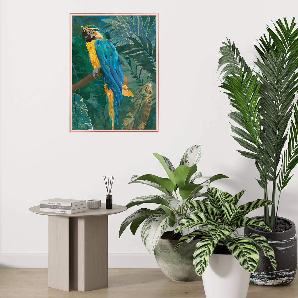Framed Macaw Tropical Jungle Wall Art Print Copper, 1 of 8