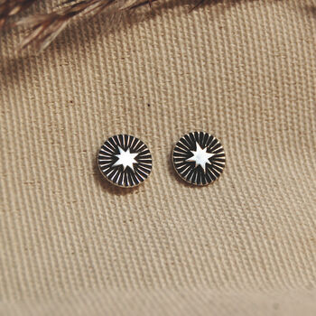Silver Star Burst Stud Earrings With Optional Personalised Initial, 5 of 7