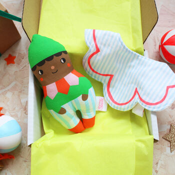 Christmas Elf Bib And Rattle Baby Gift Set, 8 of 12