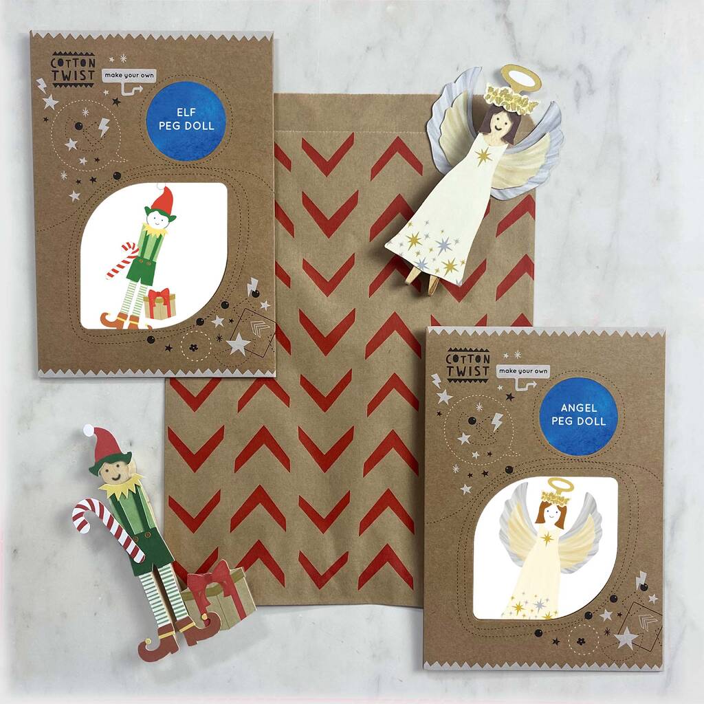 Christmas Party Bag With Angel And Elf Peg Doll Kits, 1 of 10