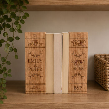 Personalised Solid Oak Wedding Bookends | Custom Engraved, 6 of 7