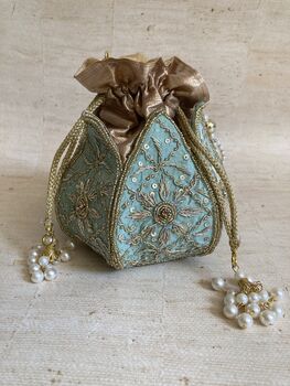 Mint Green Velvet Potli/Wrist Bag, 6 of 6