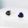 Tiny Sapphire Blue Cz Heart Stud Earrings, thumbnail 4 of 11