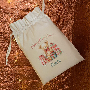 Personalised Cotton Teddy Christmas Gift Bag, 3 of 3