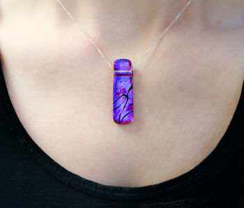 Purple And Pink Dichroic Glass Pendant, Sterling Silver Necklace, 3 of 7