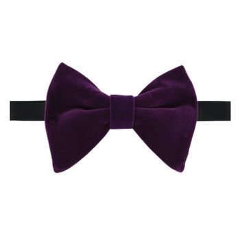 Mens Purple Oversized Velvet Bow Tie And Pocket Square, 2 of 3