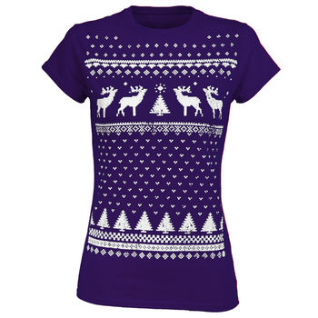 Womens Festive Christmas Reindeer Tshirt, 6 of 12
