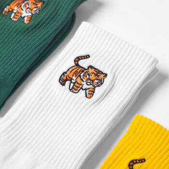 Embroidered Tiger Socks Unisex Crew Fit, 2 of 6