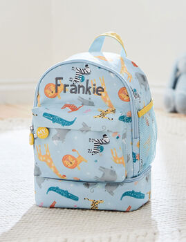 Personalised Blue Safari Mini Backpack With Compartment, 2 of 7